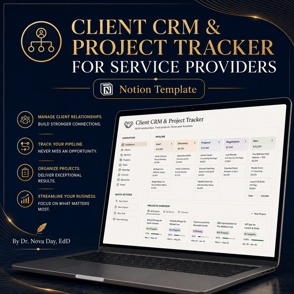 Client CRM and Project Tracker for Service Providers Notion Template cover