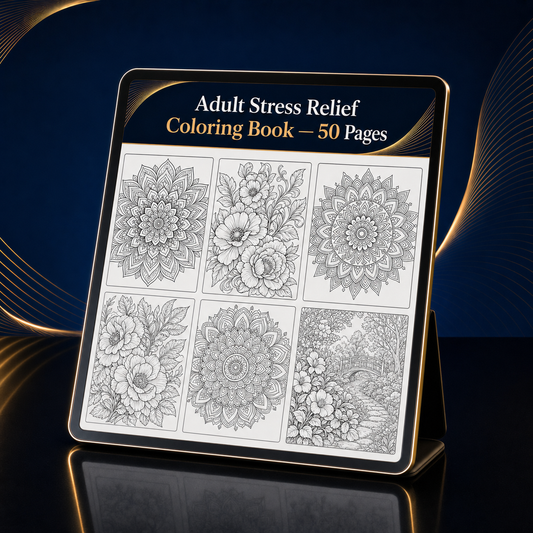 Adult Stress Relief Coloring Book — 50 Pages