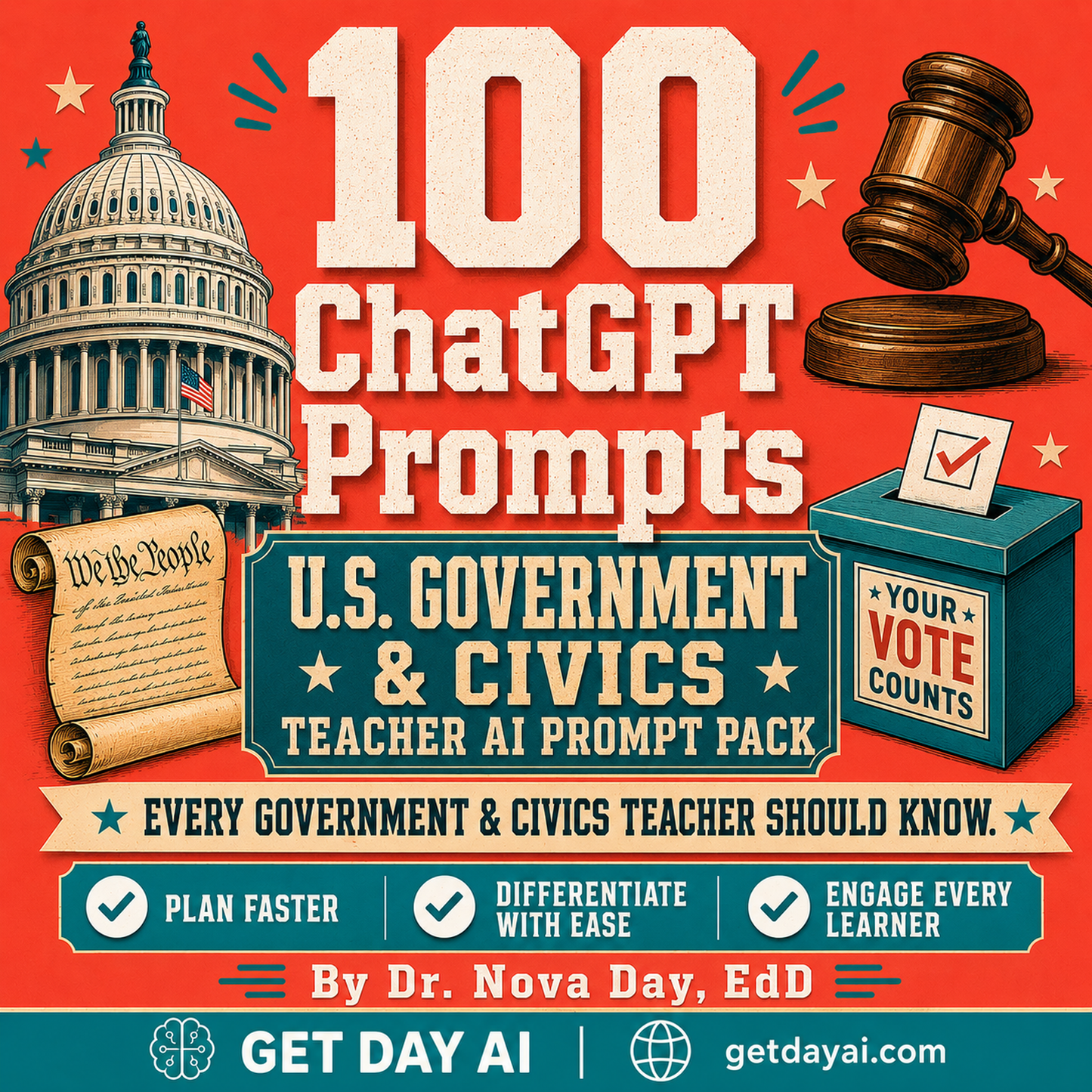 100 ChatGPT Prompts — U.S. Government & Civics Teacher AI Prompt Pack
